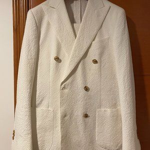 Suitsupply 38R White Double Breasted Seersucker Havana Suit